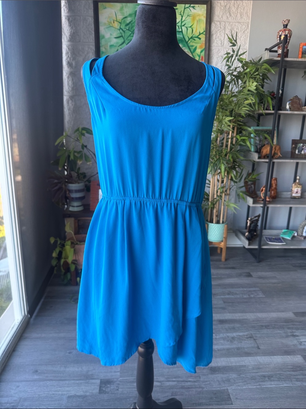 Silence + Noise W Blue Sleeveless Elastic-Waist Dress with cutout back